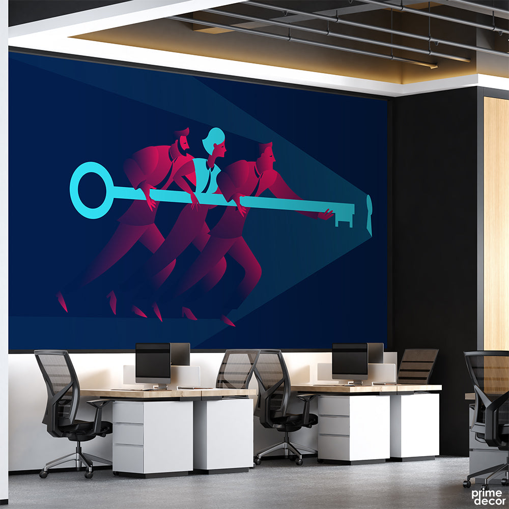 Team With Key To Success | Office Wallpaper Mural - Prime Décor