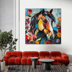 Acrylic Stroke Style Horse In Flowers Art (Single Panel) Animal Wall Art