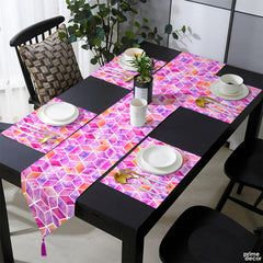 Neon Pink & Violet Hexagonal Geometric Pattern | Table Runner and Placemat Set