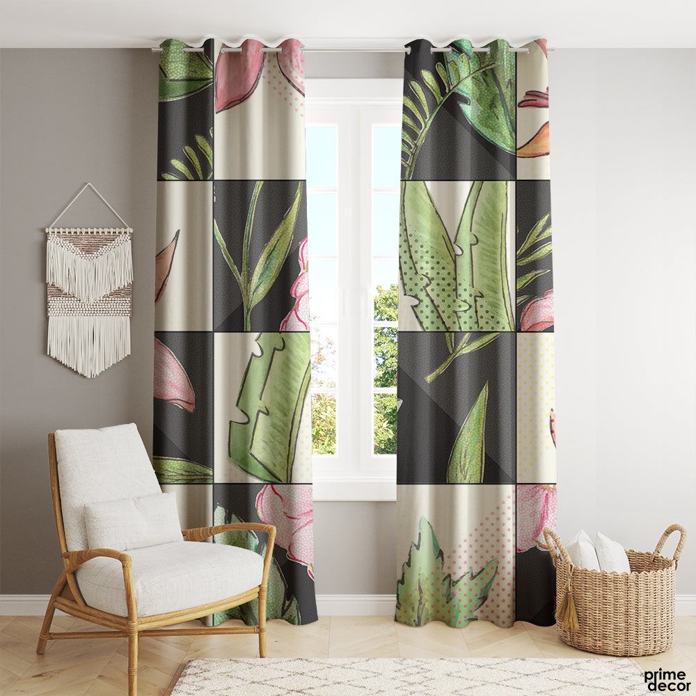 Hand Painted Tropical Square Pattern | Nordic Curtains #119 - Prime Décor