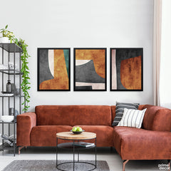 Terracotta, Charcoal & Cream Textured Geometric Abstract (3 Panel) Contemporary Wall Art
