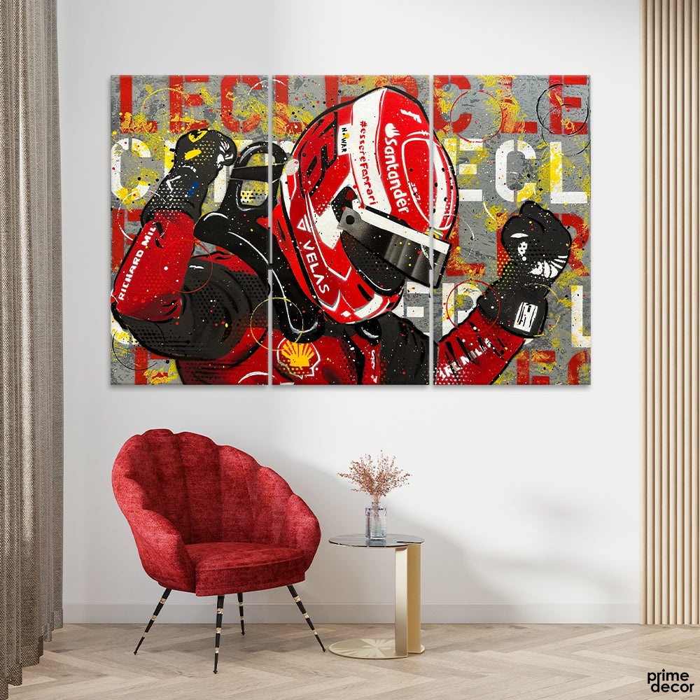 Charles Leclerc Formula 1 Racing (3 Panel) Celebrities Wall Art - Prime Décor