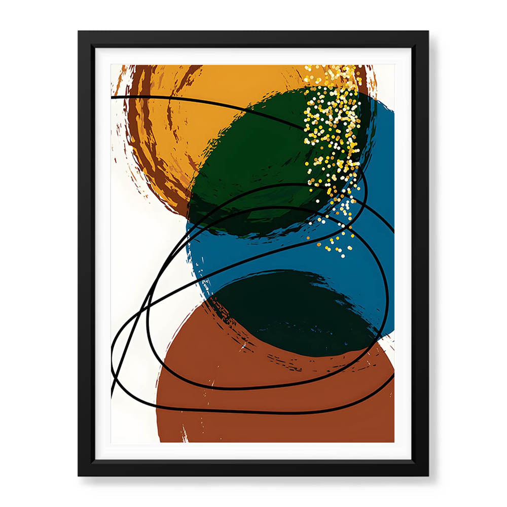 Blue Gold & Brown Abstract With Black Line | Abstract Office Artwork #0011 - Prime Décor