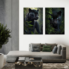 Exotic Black Panther In Tropical Jungle (2 Panel) Animal Wall Art - Prime Décor