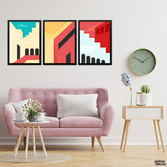Lava Red Macro Architectural Buildings (3 Panel) Office Wall Art - Prime Décor
