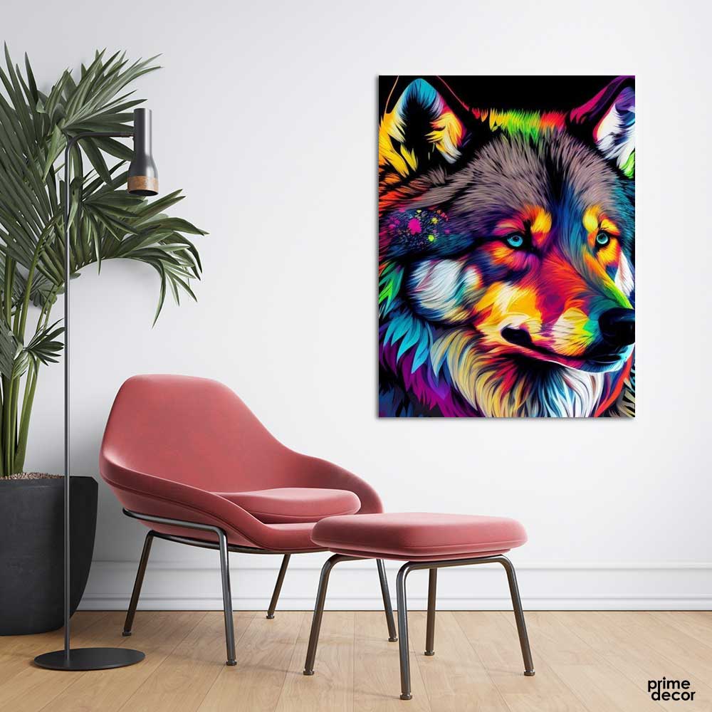 Premium Rainbow Wolf (Single Panel) Animal Wall Art - Prime Décor