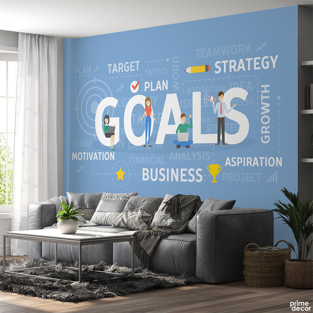 GOALS Typography With Light Blue Background | Office Wallpaper Mural - Prime Décor