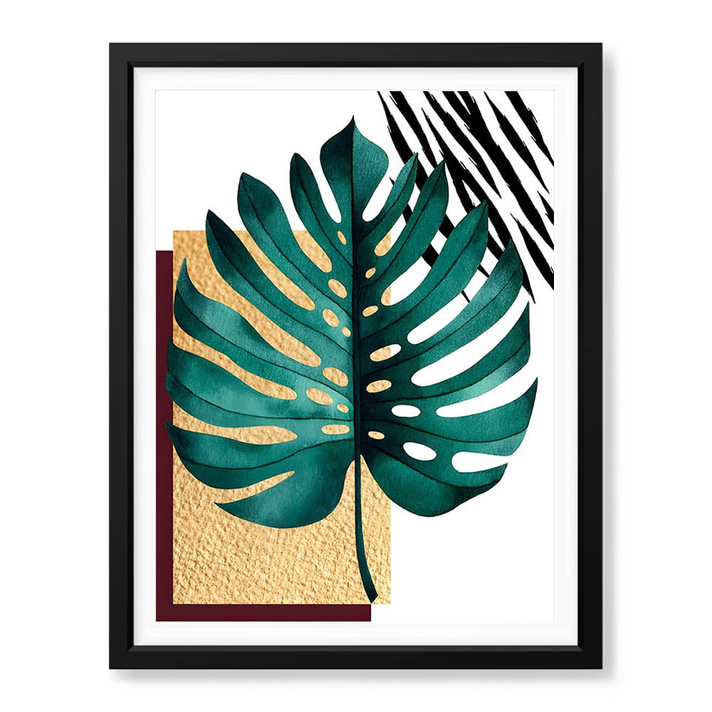 Beautiful Tropical Leave Over White & Black Background | Abstract Floral Artwork #00124 - Prime Décor