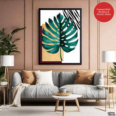 Beautiful Tropical Leave Over White & Black Background | Abstract Floral Artwork #00124 - Prime Décor