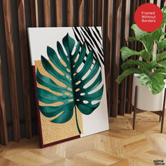 Beautiful Tropical Leave Over White & Black Background | Abstract Floral Artwork #00124 - Prime Décor