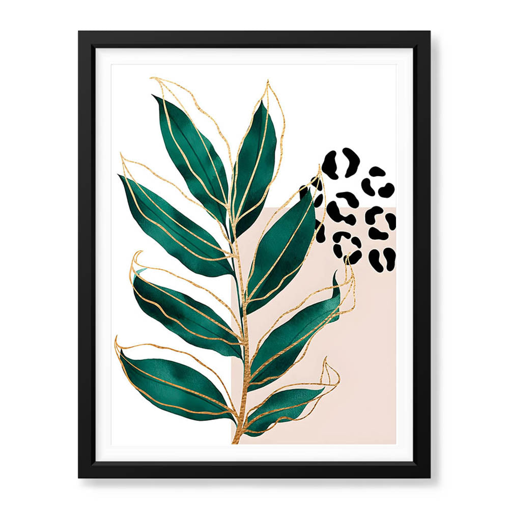 Beautiful Tropical Leave Over White & Black Background | Abstract Floral Artwork #00125 - Prime Décor