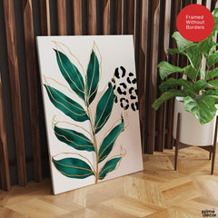 Beautiful Tropical Leave Over White & Black Background | Abstract Floral Artwork #00125 - Prime Décor
