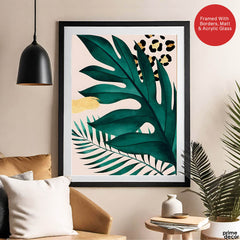 Beautiful Tropical Leave Over White & Black Background | Abstract Floral Artwork #00126 - Prime Décor