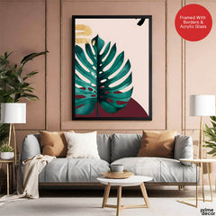 Beautiful Tropical Leave Over Beige Background | Abstract Floral Artwork #00127 - Prime Décor