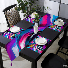 Violet Blue & Vivid Pink Abstract Acrylic Fluid Style | Table Runner and Placemat Set