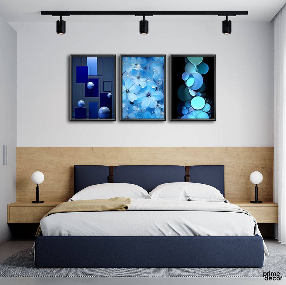 Sapphire Themed Flowers & Boxes (3 Panel) Nordic Wall Art - Prime Décor