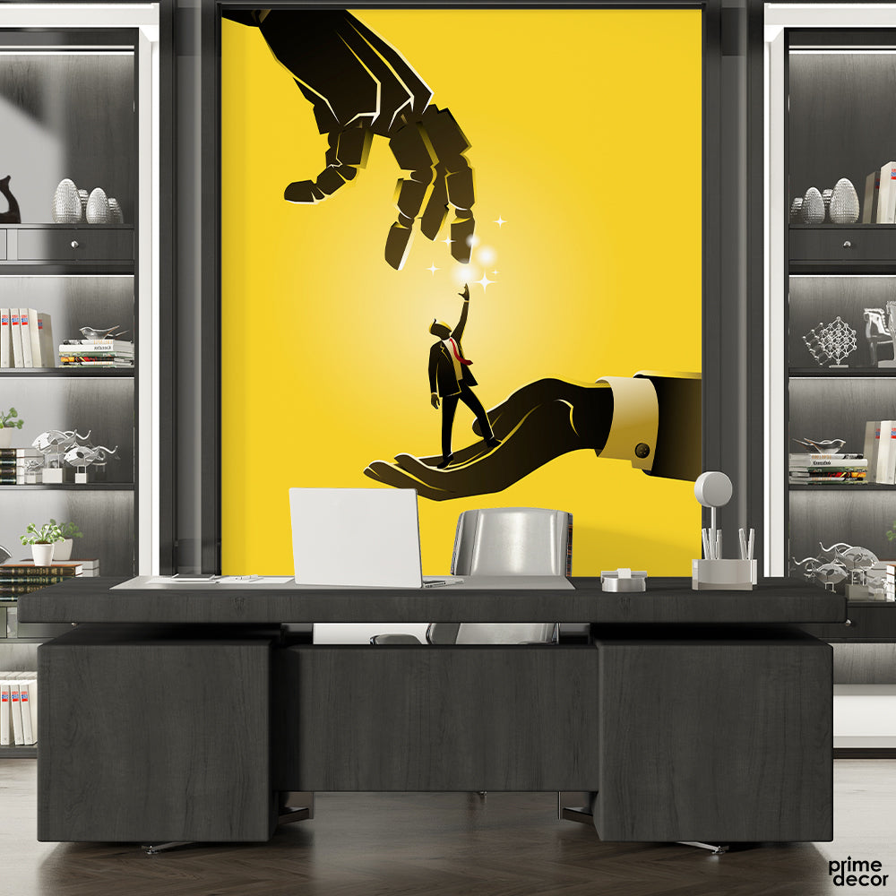 Man Standing Between The Hands Motivational Wall Art | Office Wallpaper Mural - Prime Décor