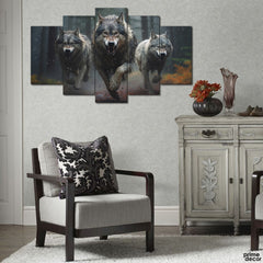 Three Angry Wolfs Sprinting (5 Panel) Animal Wall Art - Prime Décor