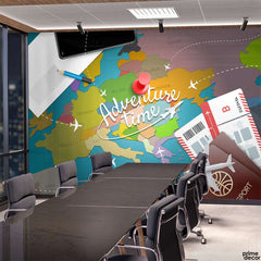 Adventure Time World Map With Flight Tickets | Travel Wallpaper Mural - Prime Décor