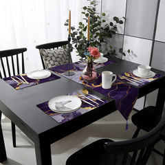 Midnight Purple & Gold Abstract Acrylic Fluid Style | Table Runner and Placemat Set
