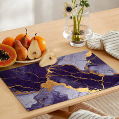 Midnight Purple & Gold Abstract Acrylic Fluid Style | Table Runner and Placemat Set