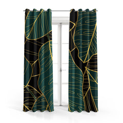 Emerald Green & Gold Leaves | Nordic Curtains #013 - Prime Décor