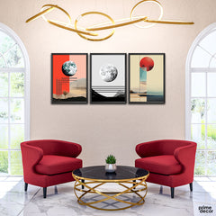 Minimal Red Planet Set (3 Panel) Nordic Wall Art - Prime Décor