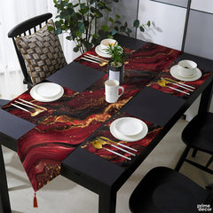 Burgundy & Graphite Abstract Fluid Style | Table Runner and Placemat Set