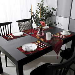Burgundy & Graphite Abstract Fluid Style | Table Runner and Placemat Set