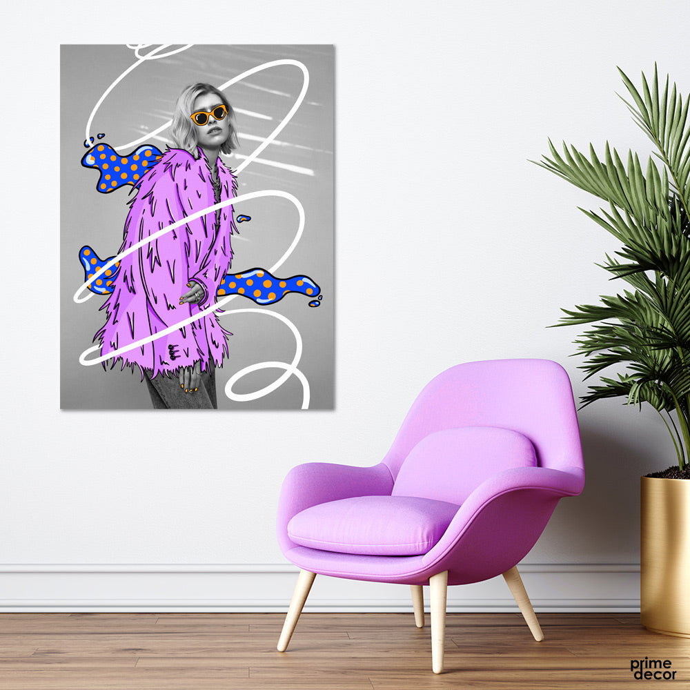 Side View Woman Posing with Pop Art (Single Panel) Wall Art - Prime Décor