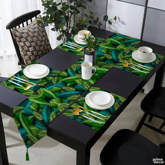 Deep Teal & Green Exotic Tropical Leaves | Table Runner and Placemat Set