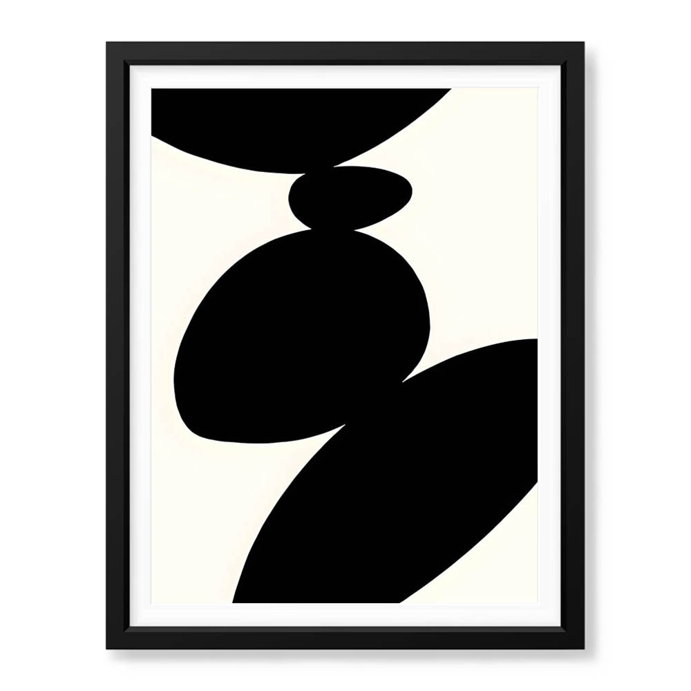Black Stone Shape Design Over White Beige Background | Abstract Office Artwork #00146 - Prime Décor