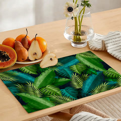 Deep Teal & Green Exotic Tropical Leaves | Table Runner and Placemat Set