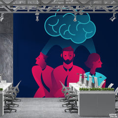 Team Brain Storming Violet & Blue Illustration | Office Wallpaper Mural - Prime Décor