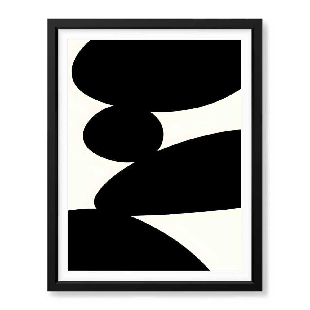 Black Stone Shape Design Over White Beige Background | Abstract Office Artwork #00148 - Prime Décor