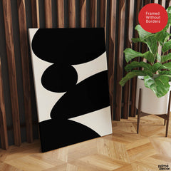 Black Stone Shape Design Over White Beige Background | Abstract Office Artwork #00148 - Prime Décor