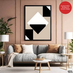 Black & White Abstract Design Over Brown Background | Abstract Office Artwork #00149 - Prime Décor