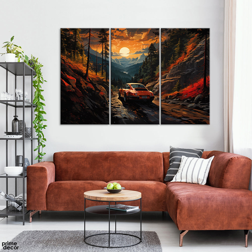 Porsche 911 Harmony With Natural Landscape (3 Panel) Cars Wall Art - Prime Décor