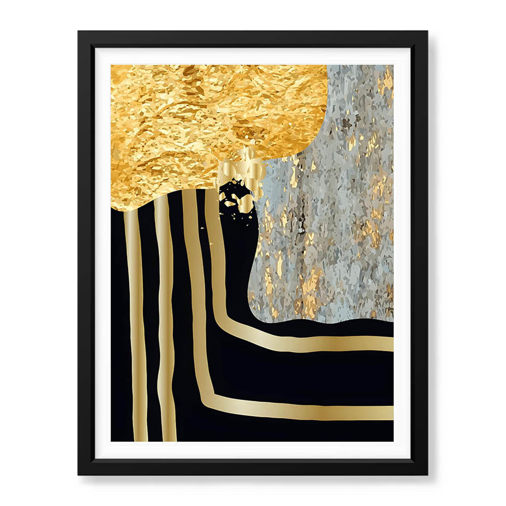 Grey & Gold Metallic Design On Blue Background | Abstract Office Artwork #0014 - Prime Décor