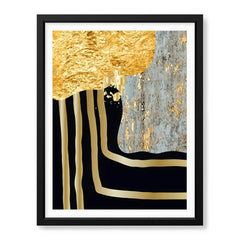 Grey & Gold Metallic Design On Blue Background | Abstract Office Artwork #0014 - Prime Décor