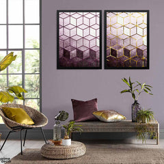 Mystic Marble Series - Purple & Gold (2 Panel) Abstract Wall Art