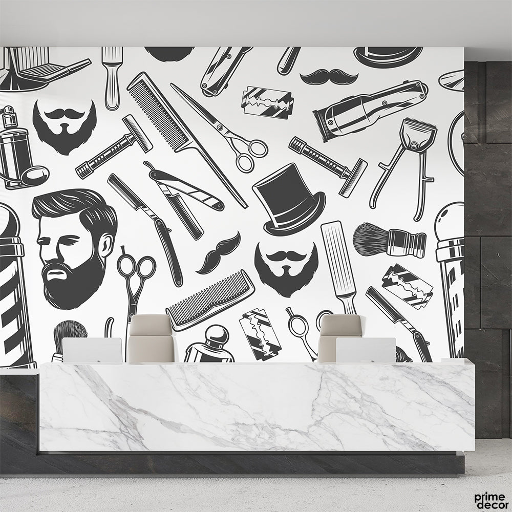 Hairdresser Scissors & Razors Black Elements | Fashion Wallpaper Mural - Prime Décor