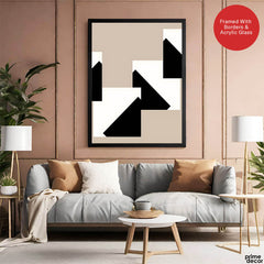 Black & White Abstract Design Over Brown Background | Abstract Office Artwork #00151 - Prime Décor