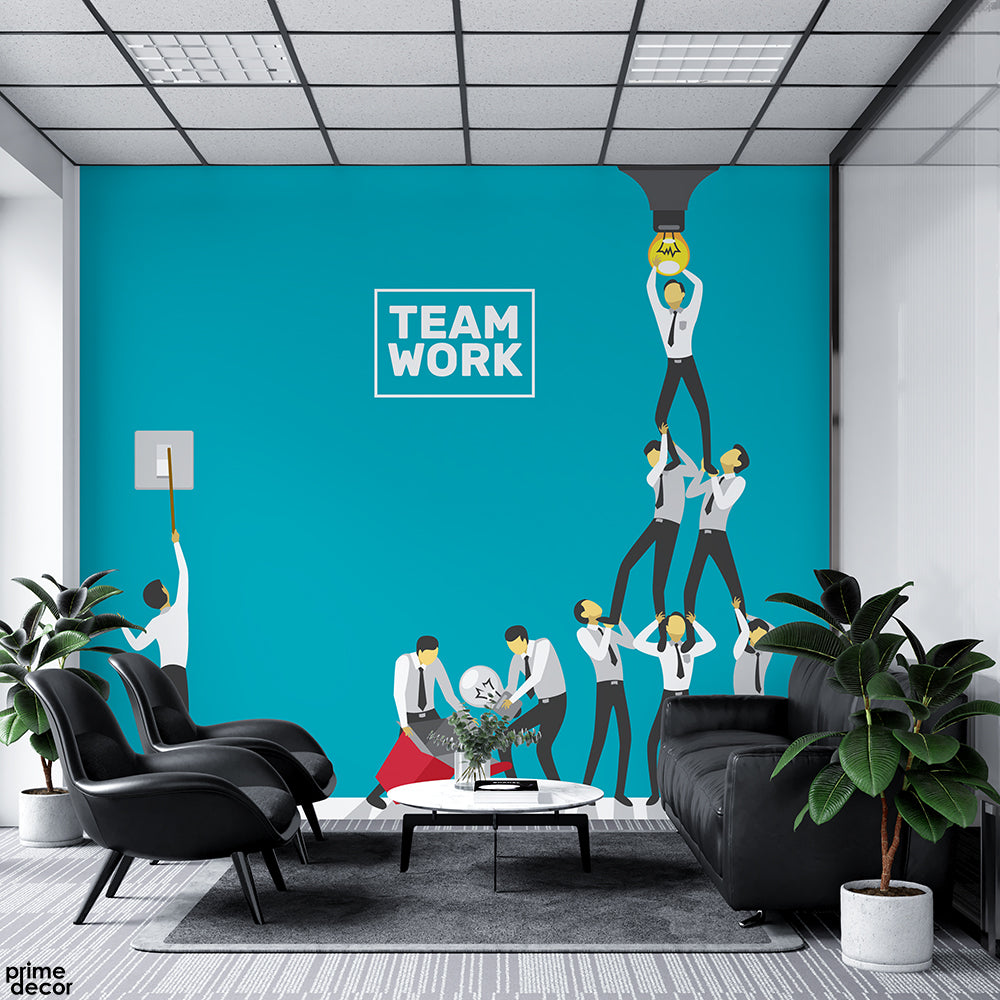 Team Supporting Each Other Teamwork Illustration | Office Wallpaper Mural - Prime Décor