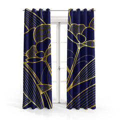 Deep Blue & Gold Gradient Linear Flowers | Floral Curtains #153 - Prime Décor