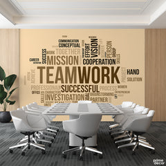 Teamwork Mix Typography With Beige Background | Office Wallpaper Mural - Prime Décor