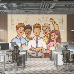 Team Cheering For Colleague Illustration | Office Wallpaper Mural - Prime Décor