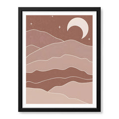 Brown & Beige Abstract Mountains Portrait With White Moon | Abstract Office Artwork #00155 - Prime Décor