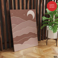 Brown & Beige Abstract Mountains Portrait With White Moon | Abstract Office Artwork #00155 - Prime Décor