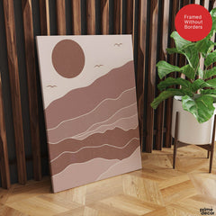 Brown & Beige Abstract Mountains Portrait With Full Moon | Abstract Office Artwork #00156 - Prime Décor
